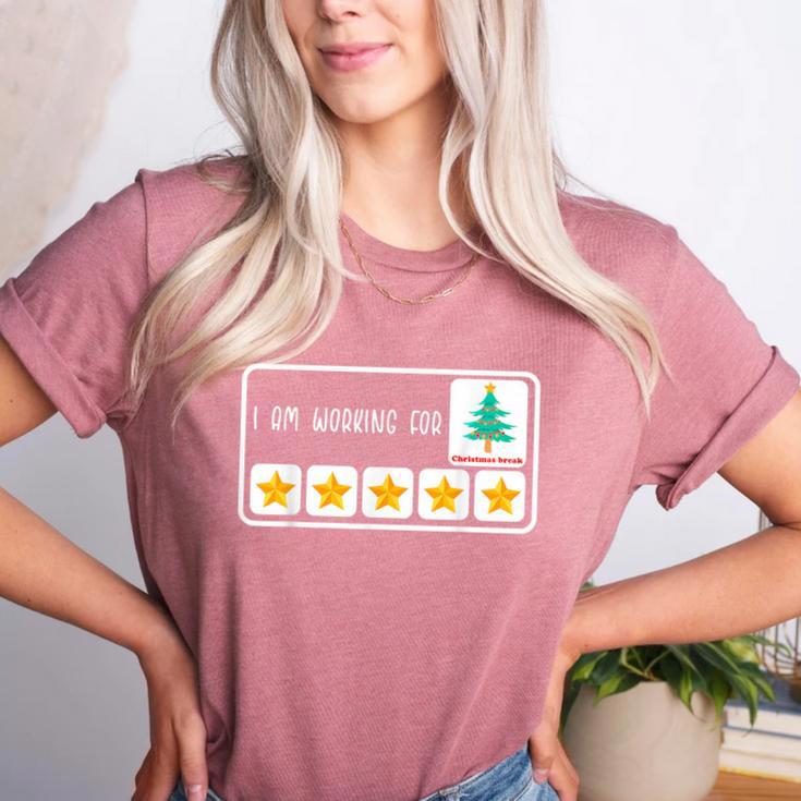 I'm Working For Christmas Break 5 Star Winter Teacher Stars Women's Heather T-Shirt
