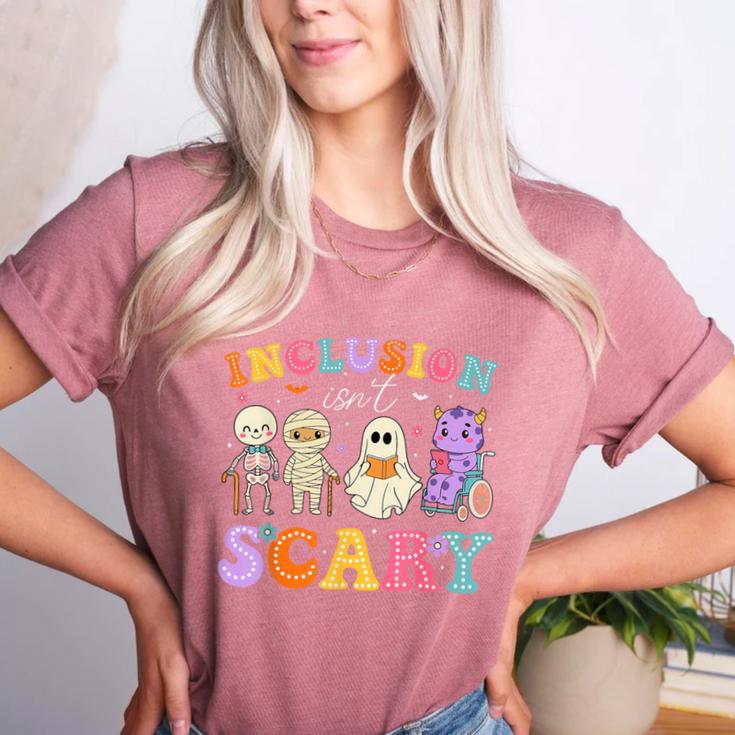 Inclusion Isn't Scary Ghost Halloween SLP Sped Teacher Women's Heather T-Shirt