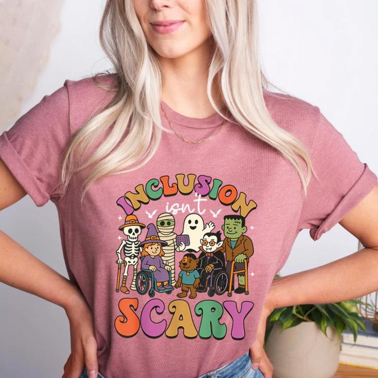 Inclusion Isn't Scary Ghost Mummy Halloween SLP Sped Teacher Women's Heather T-Shirt