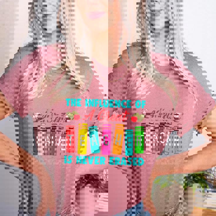 THE INFLUENCE OF A GREAT TEACHER IS NEVER ERASED Teaching For Men Women Girls Kids Women&#x27;s Heather T-Shirt