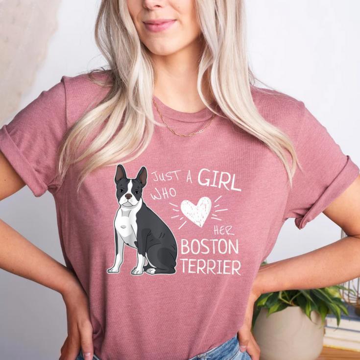 Just A Girl Who Loves Her Boston Terrier Puppy Love Women's Heather T-Shirt