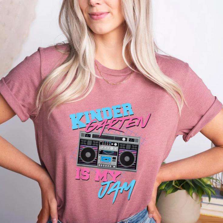 Kindergarten Is My Jam Vintage 80s Boombox Teacher Student Women's Heather T-Shirt