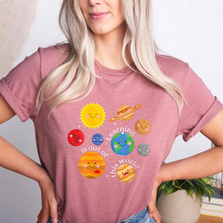 Learning Is Out Of This World Science Teacher Planets Women's Heather T-Shirt