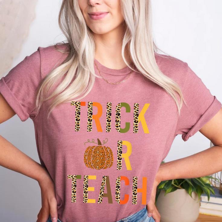 Leopard Trick Or Teach Halloween Teacher Costume Women Women's Heather T-Shirt