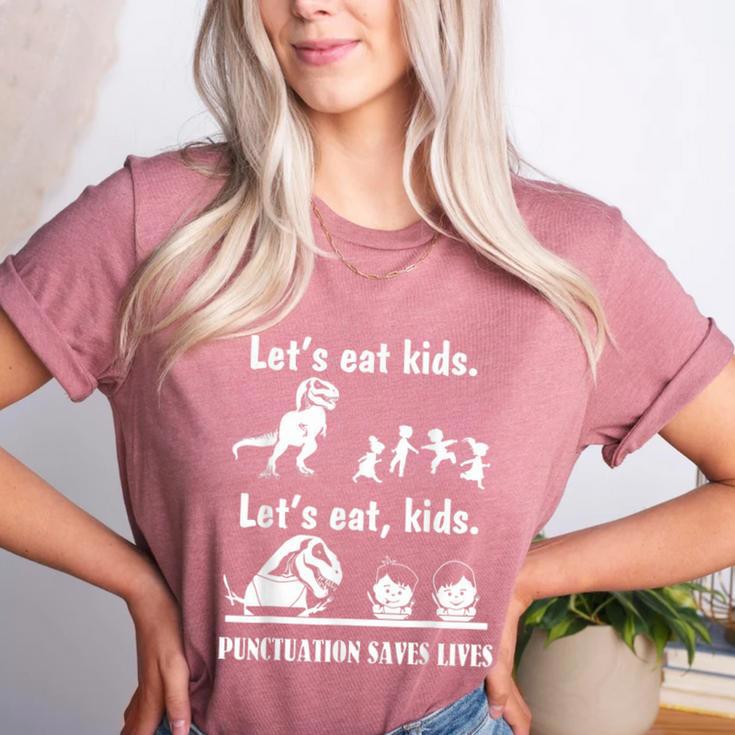 Let's Eat Kids Fun Dinosaurs Grammar Teacher Women's Heather T-Shirt