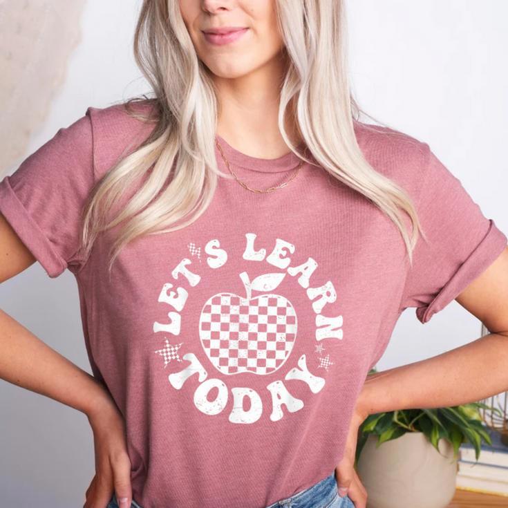 Let's Learn Today Checkered Apple Back To School Teacher Women's Heather T-Shirt