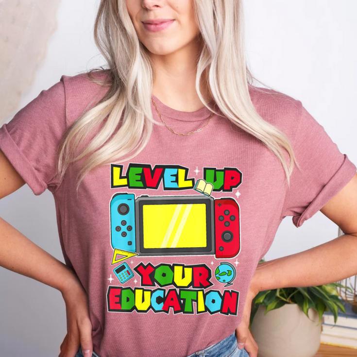 Level Up Your Education Gaming Inspired Teacher Gamers Women's Heather T-Shirt