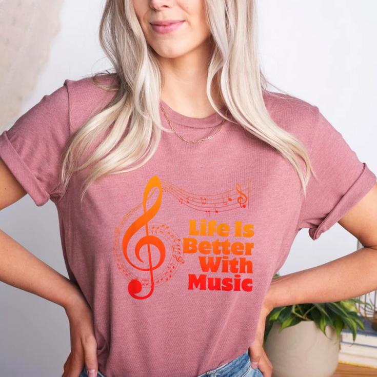 Life Is Better With Music Theory Musician Teacher Notes Clef Women's Heather T-Shirt