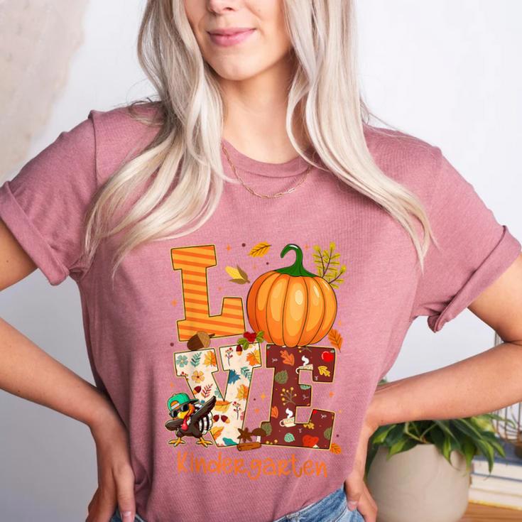 Love Kindergarten Teacher Turkey Thanksgiving Autumn Fall Women's Heather T-Shirt