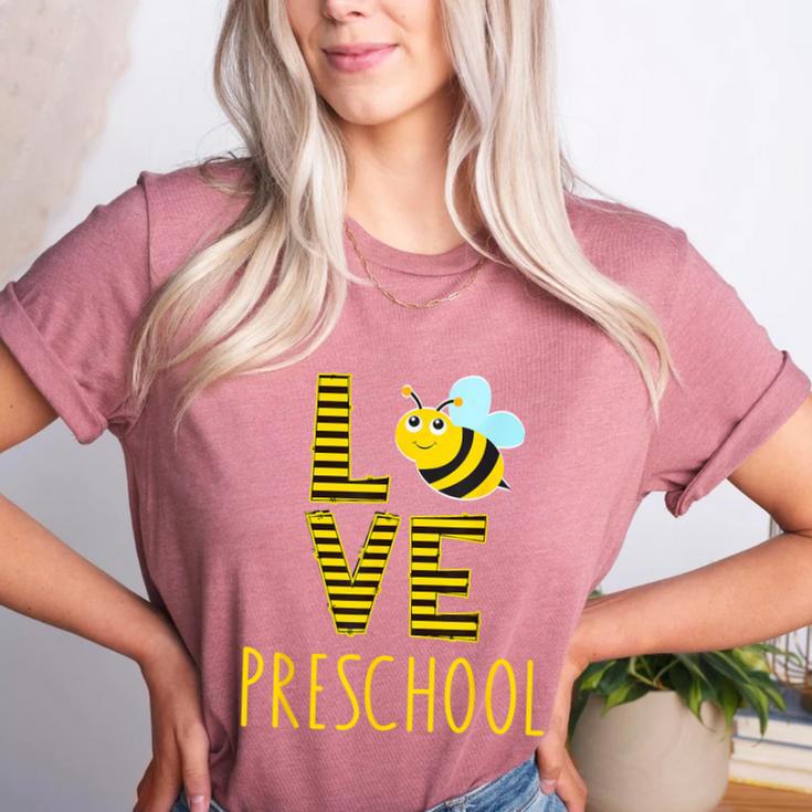 Love Preschool Back To School Yellow Bee Preschool Teacher For Men Women Girls Kids Women's Heather T-Shirt