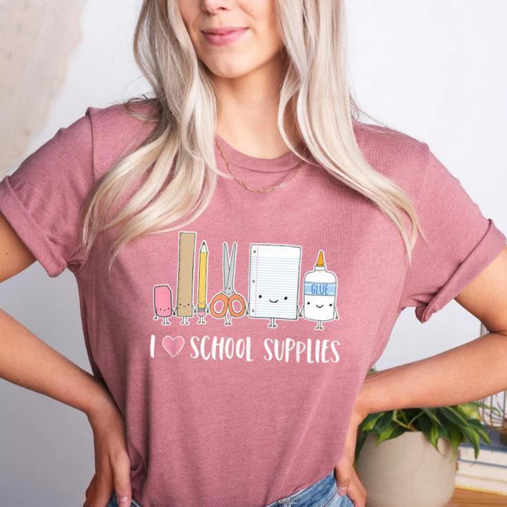 I Love School Supplies Teacher Shirt Women's Heather T-Shirt