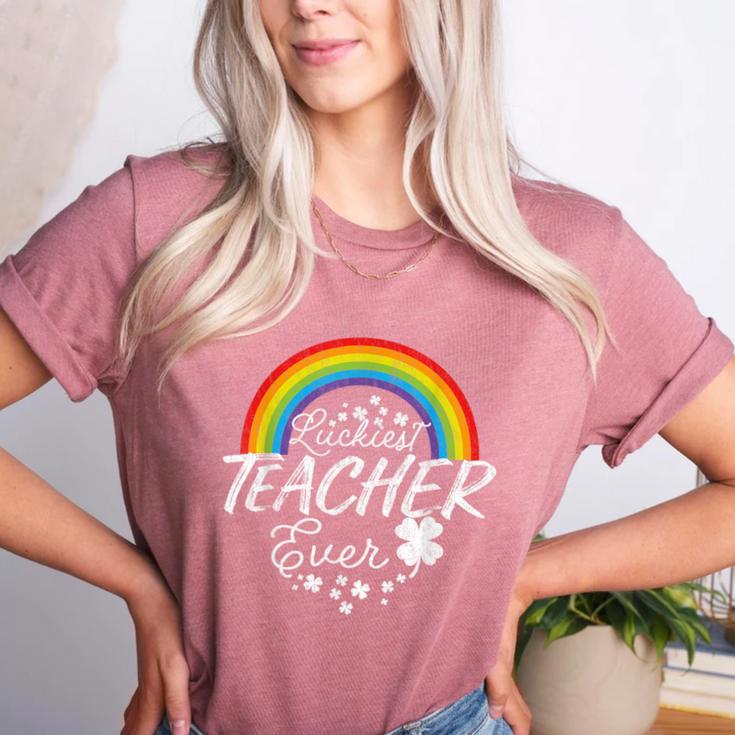 Luckiest Teacher Ever Rainbow- St Patricks Day Teacher Women's Heather T-Shirt