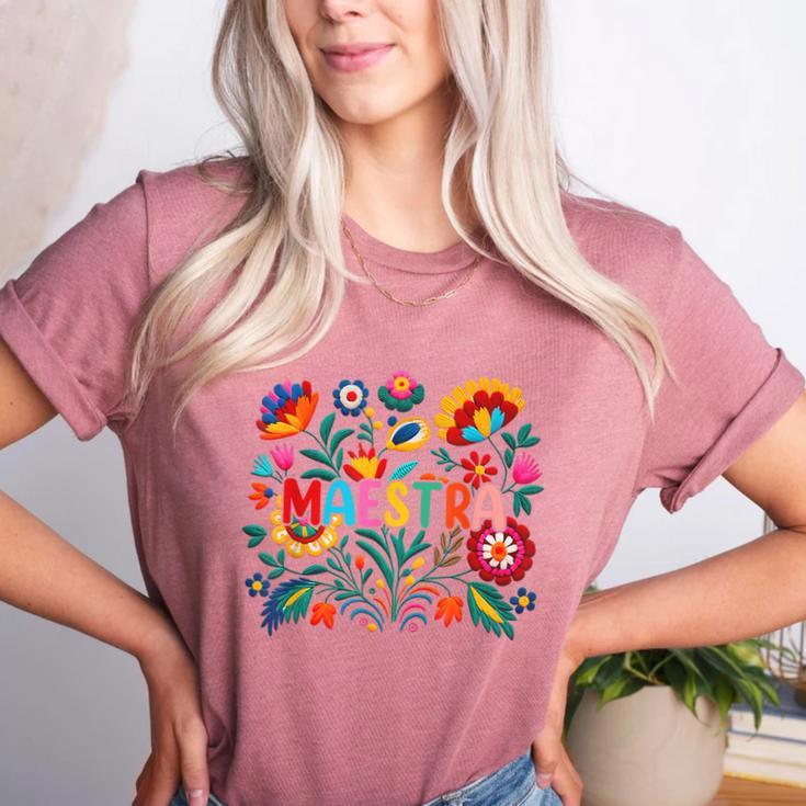 Maestra Flowers Spanish Teacher Cinco De Mayo Women's Heather T-Shirt