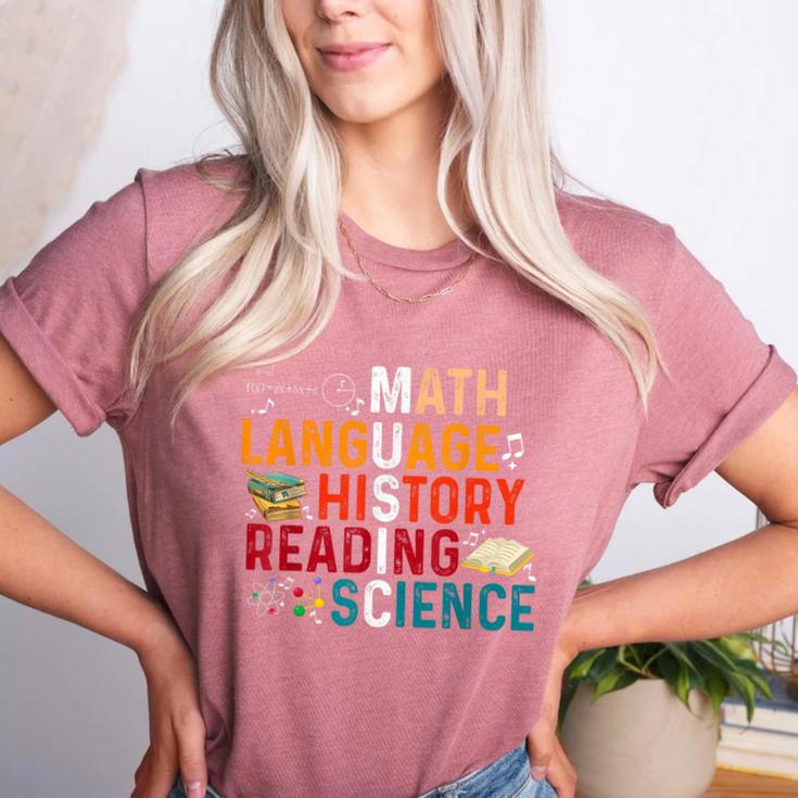 Math Language History Reading Science Music Teacher Women's Heather T-Shirt