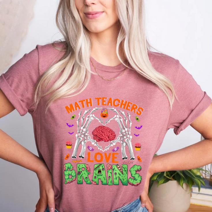 Math Teacher Love Brain Heart Skeleton Hand Zombie Halloween Women's Heather T-Shirt