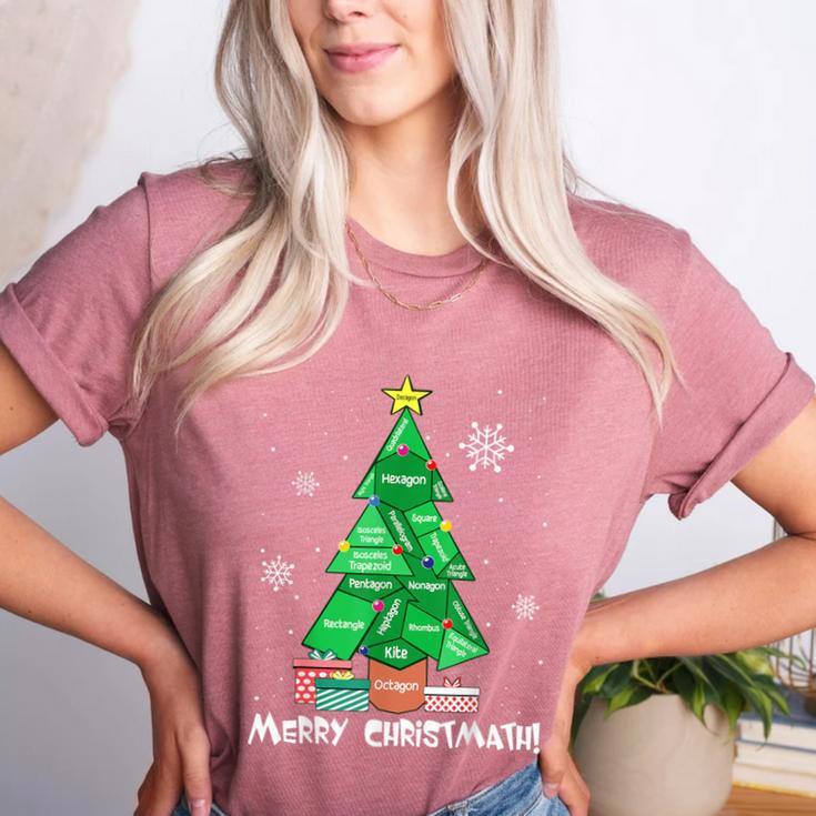 Math Teacher Polygon Christmas Tree Geometry Merry Christmas Women's Heather T-Shirt