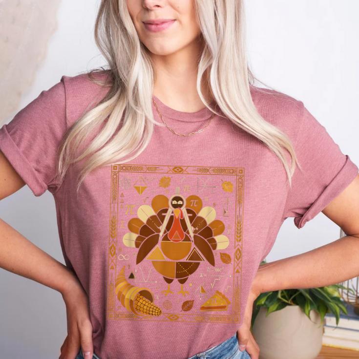 Math Turkey Teacher Thanksgiving Geometric Pi Equation Women's Heather T-Shirt