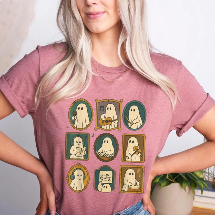 Music Teacher Orchestra Spooky Halloween Ghost Band Women's Heather T-Shirt