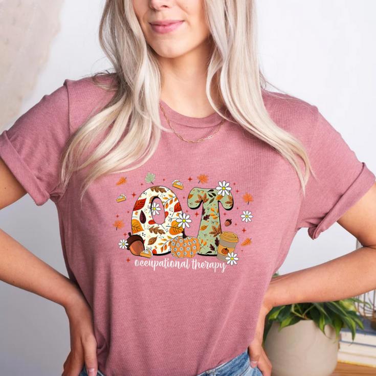 Occupational Therapy Fall Autumn Pumpkin Flower OTA Teacher Women's Heather T-Shirt