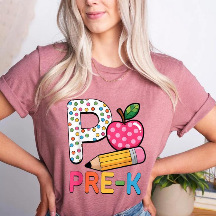 P Is For Pre K Teacher Student Pencil Apple Back To School Women's Heather T-Shirt
