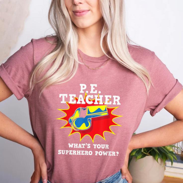 PE Physical Education Teacher Superhero Power School Women's Heather T-Shirt