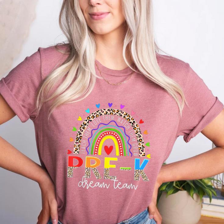 PreK Dream Team Leopard Rainbow Teacher Squad Back To School Women's Heather T-Shirt