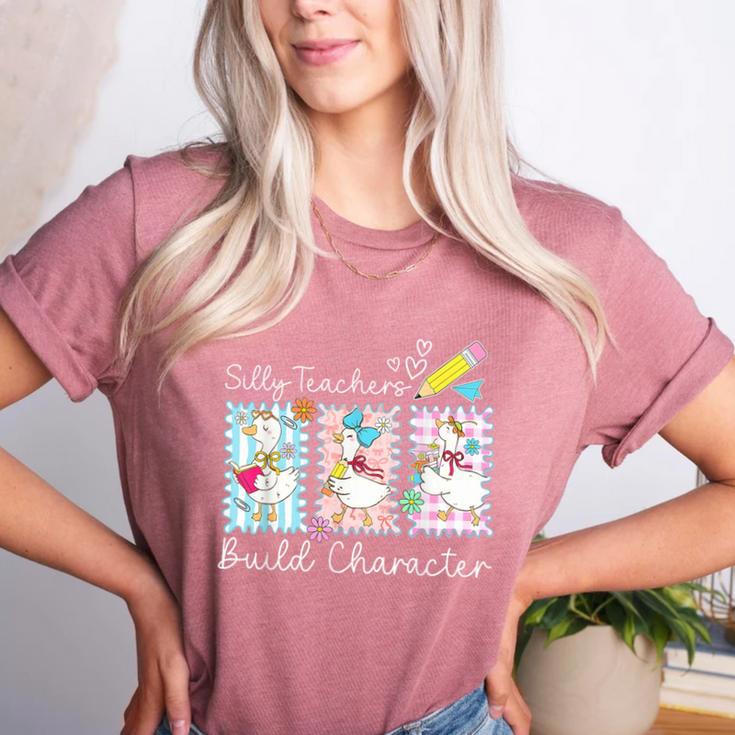 Preppy Silly Teacher Goose Build Character Back To School Women's Heather T-Shirt