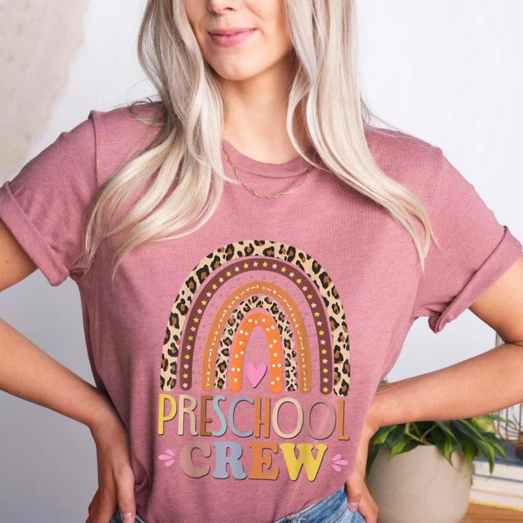 Preschool Crew Cute Leopard Rainbow Back To School Teachers Women's Heather T-Shirt