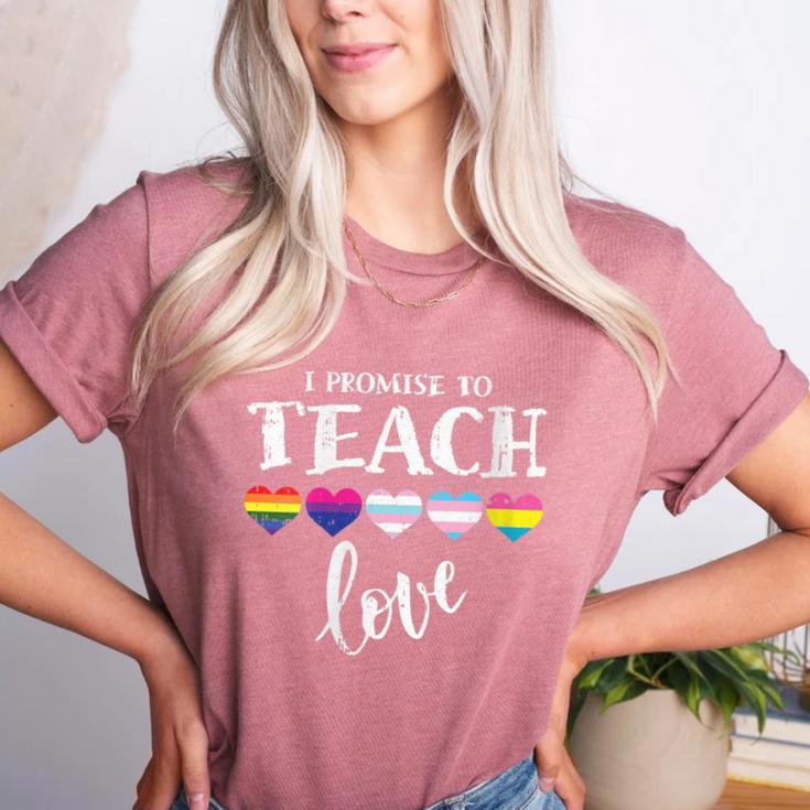 I Promise To Teach Love LGBT-Q Pride Proud Ally Teacher Women's Heather T-Shirt