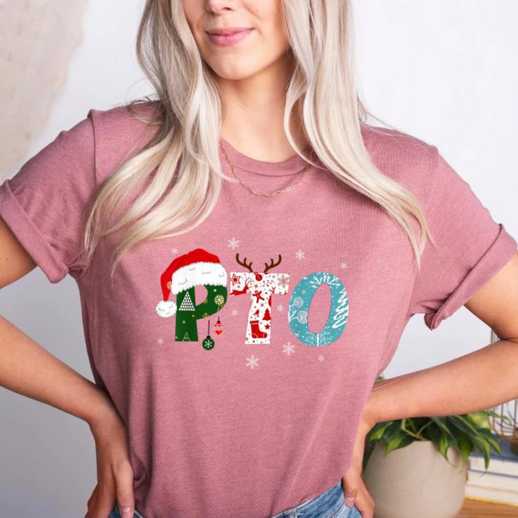PTO Santa Hat Reindeer Parent Teacher Organization Christmas Women's Heather T-Shirt