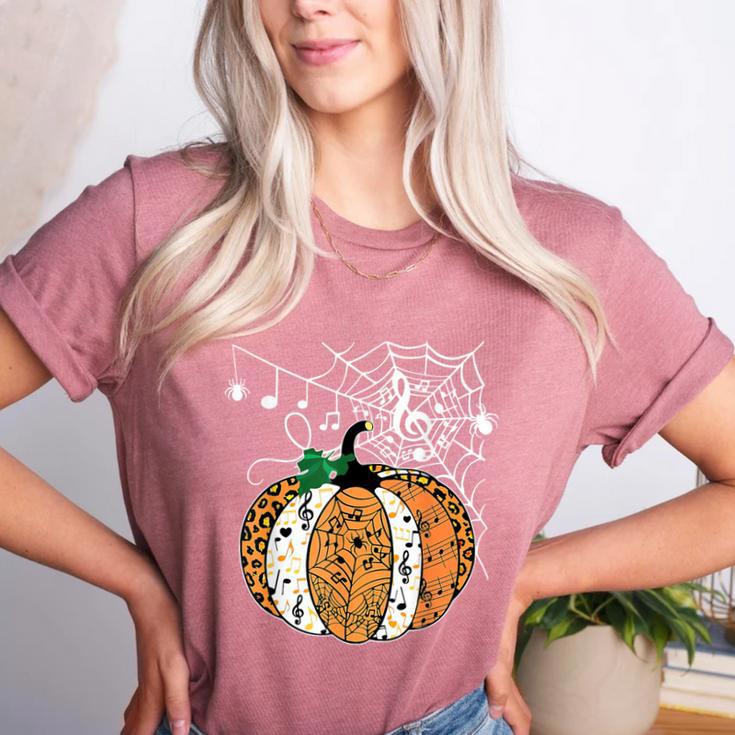 Pumpkin Music Teacher Halloween Fall Music Notes Autumn Women's Heather T-Shirt