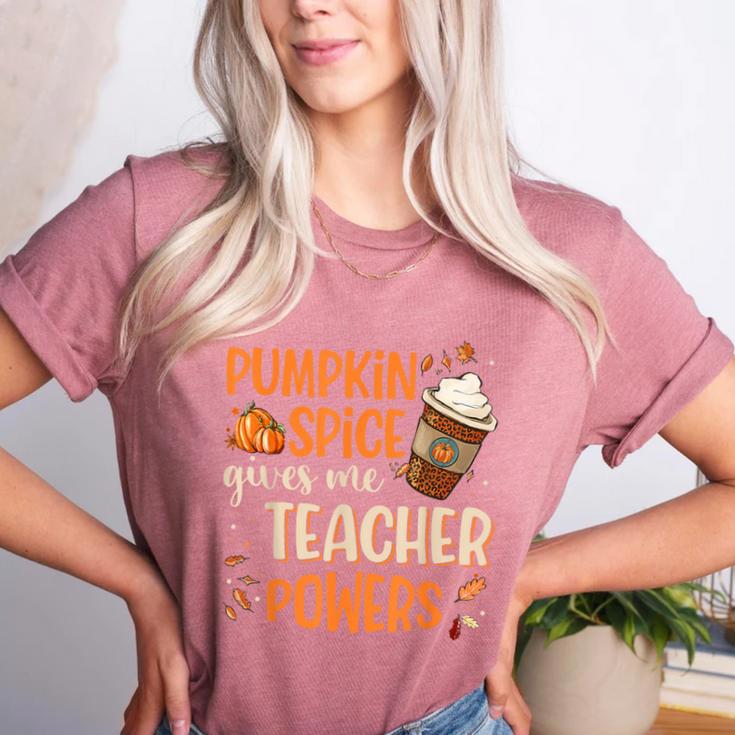 Pumpkin Spice Gives Me Teacher Powers Fall Thanksgiving Men Women Women's Heather T-Shirt