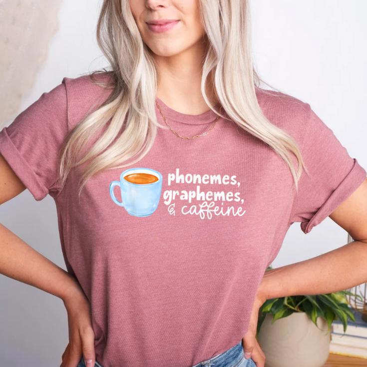 Reading Interventionist Specialist Teacher Phonemes Graphemes And Caffeine Reading Intervention -Adults Classic Fit Short Sleeve Women's Heather T-Shirt