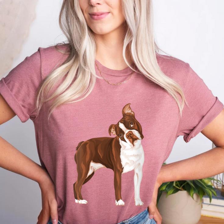 Red Boston Terrier Dog Women's Heather T-Shirt