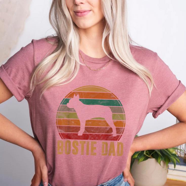 Retro Boston Terrier Dad Dog Owner Pet Bostie Father Women's Heather T-Shirt