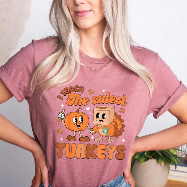 Retro I Teach The Cutest Turkey Thanksgiving Pumpkin Teacher Women's Heather T-Shirt