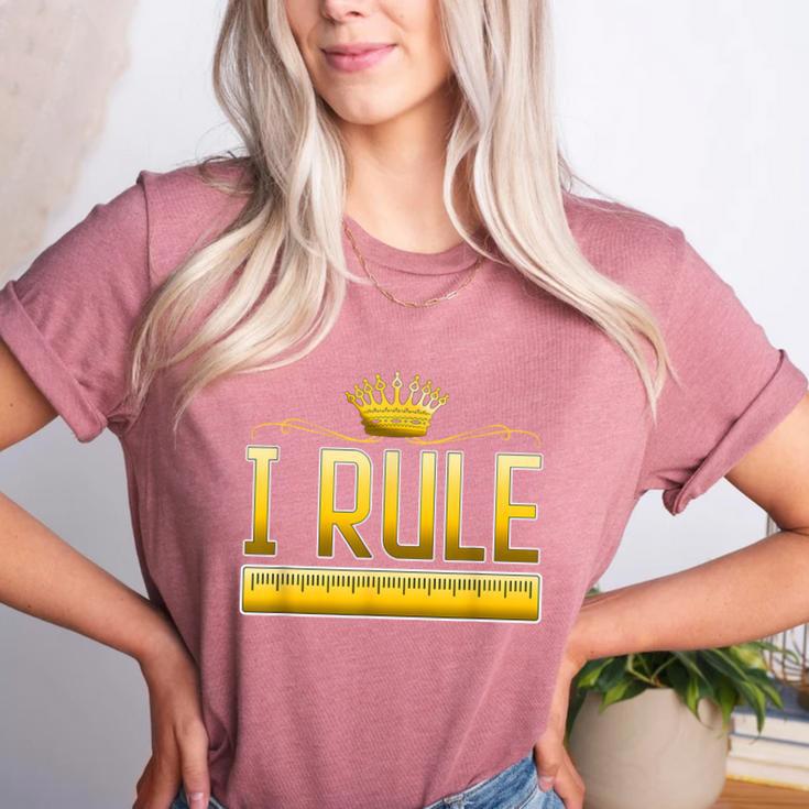 I Rule Math Ruler Mathematics Pun Math Teacher Men Women Girls Kids Women's Heather T-Shirt