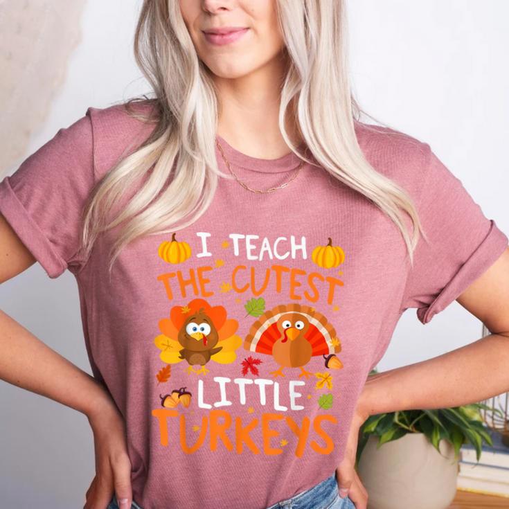 School Thankful I Teach The Cutest Little Turkeys Thanksgiving Teacher Women's Heather T-Shirt