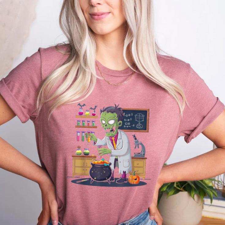 Science Teacher Halloween Shirt Zombie Chemistry Scientist Women's Heather T-Shirt