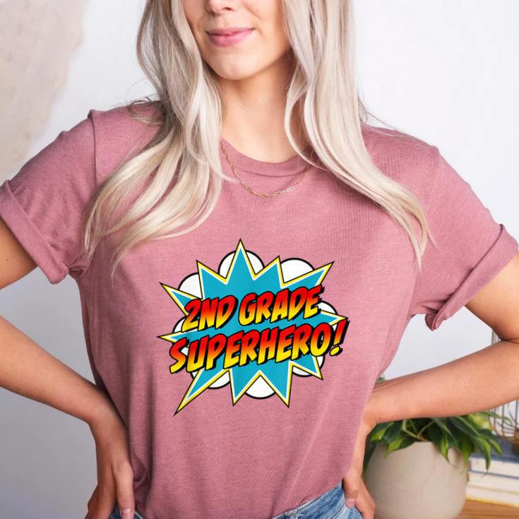 Second Grade Superhero Teacher Student 2nd Grade Comic Retro Women's Heather T-Shirt