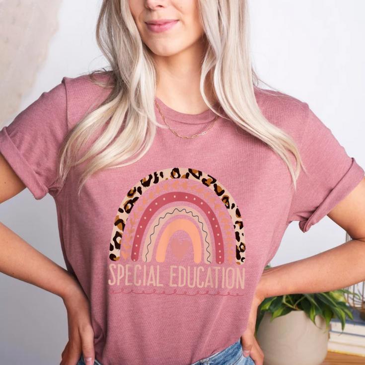 Special Education Shirt Teacher SPED Leopard Boho Rainbow Women's Heather T-Shirt