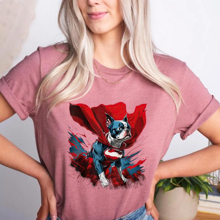 Super Power Superhero Boston Terrier Dog For Men Women Kids Women's Heather T-Shirt