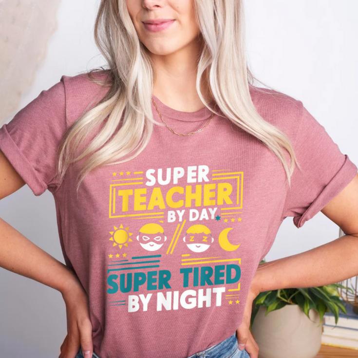 Super Teacher By Day Super Tired By Night Superheroes School Women's Heather T-Shirt