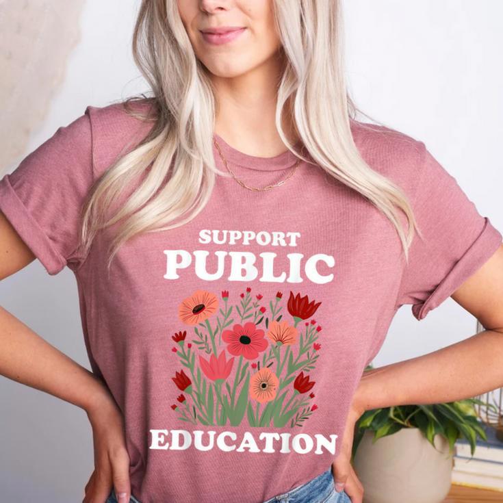Support Public Education Cute Floral Teacher Red For Ed Women's Heather T-Shirt