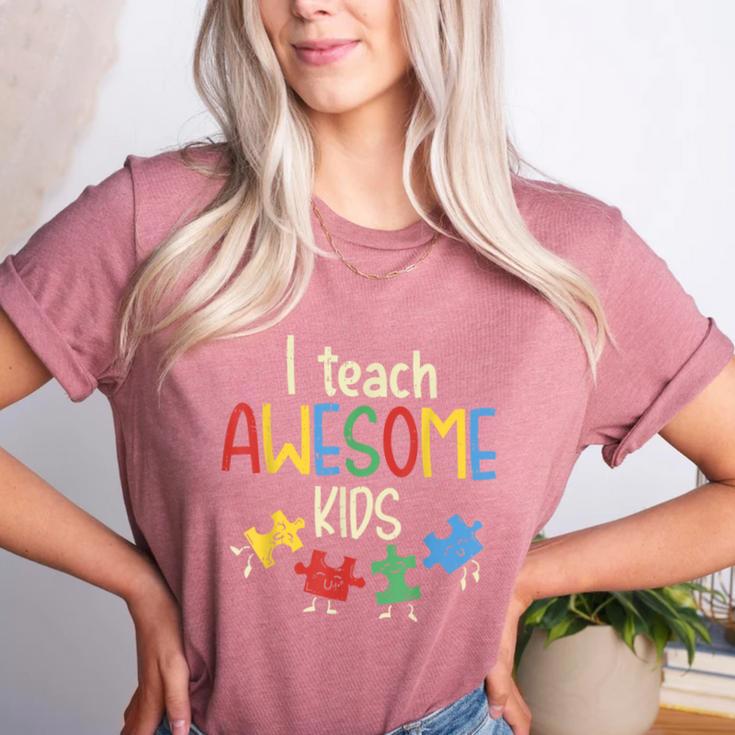 I Teach Awesome Kids Shirt Autism Special Education Teacher Women's Heather T-Shirt