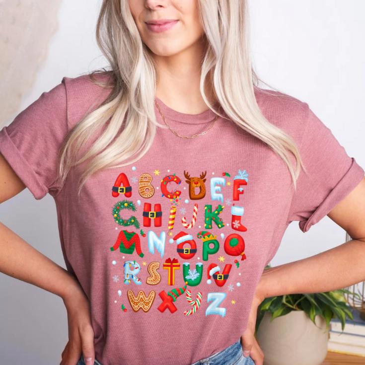 Teacher Christmas Alphabet Back To School Holiday Learning Women's Heather T-Shirt