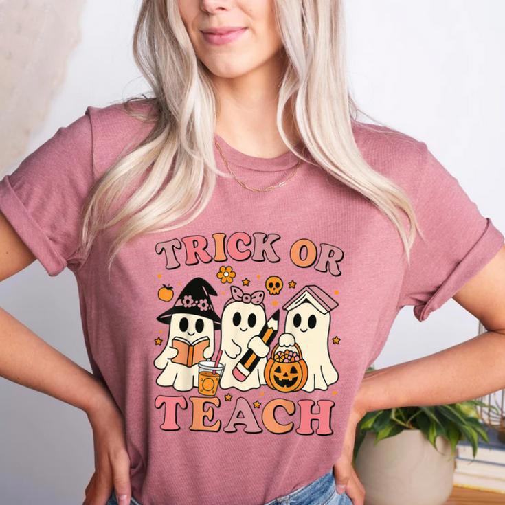 Teacher Halloween Trick Or Teach Cute Ghost Coffee Pumpkins Women's Heather T-Shirt