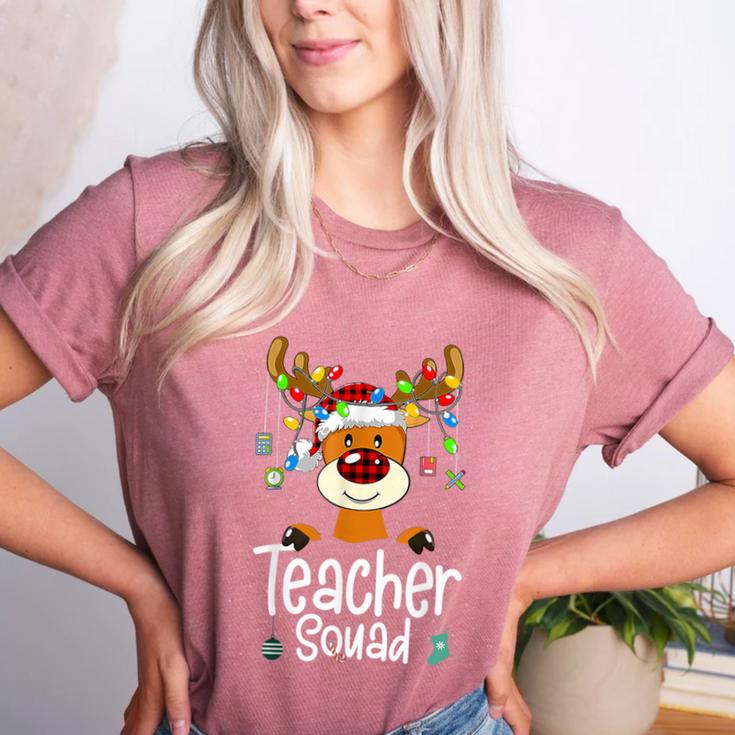 Teacher Squad Red Plaid Rudolph Reindeer Christmas Women's Heather T-Shirt