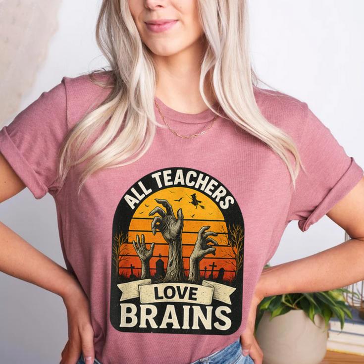 Teacher All Teachers Love Brains Halloween Women's Heather T-Shirt