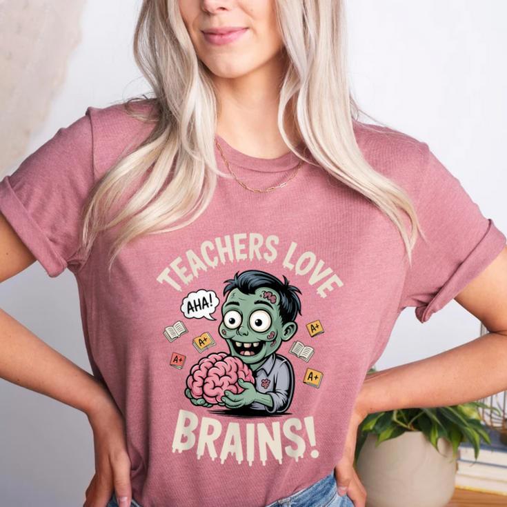 Teachers Love Brains Shirt Men Women Teacher Halloween Women's Heather T-Shirt